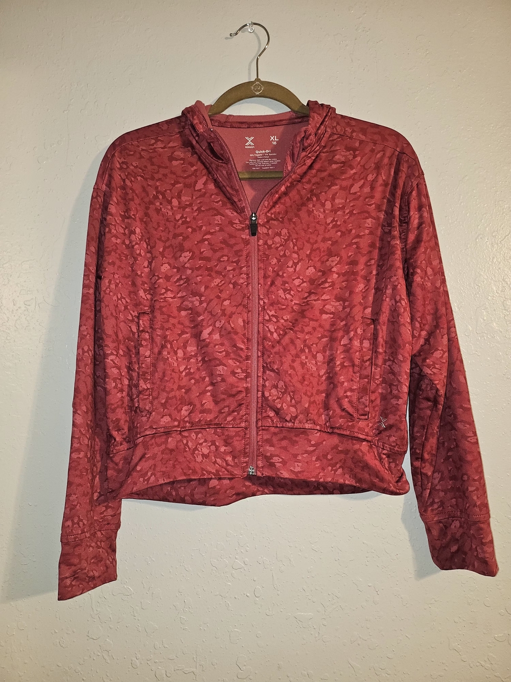 Xersion Pink Red Patterned Quick-Dri Zip Jacket